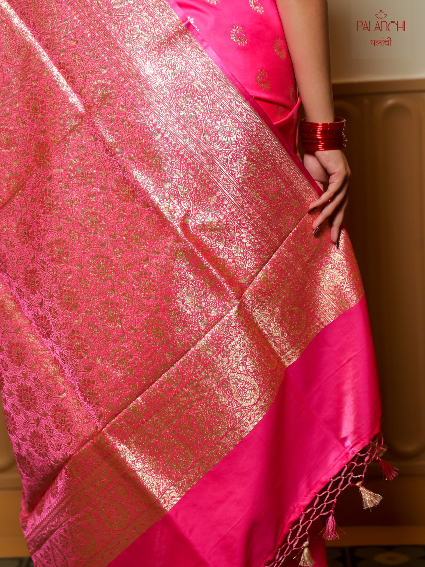 Rani Pink Zari Woven Handloom Banarasi Katan Silk Saree