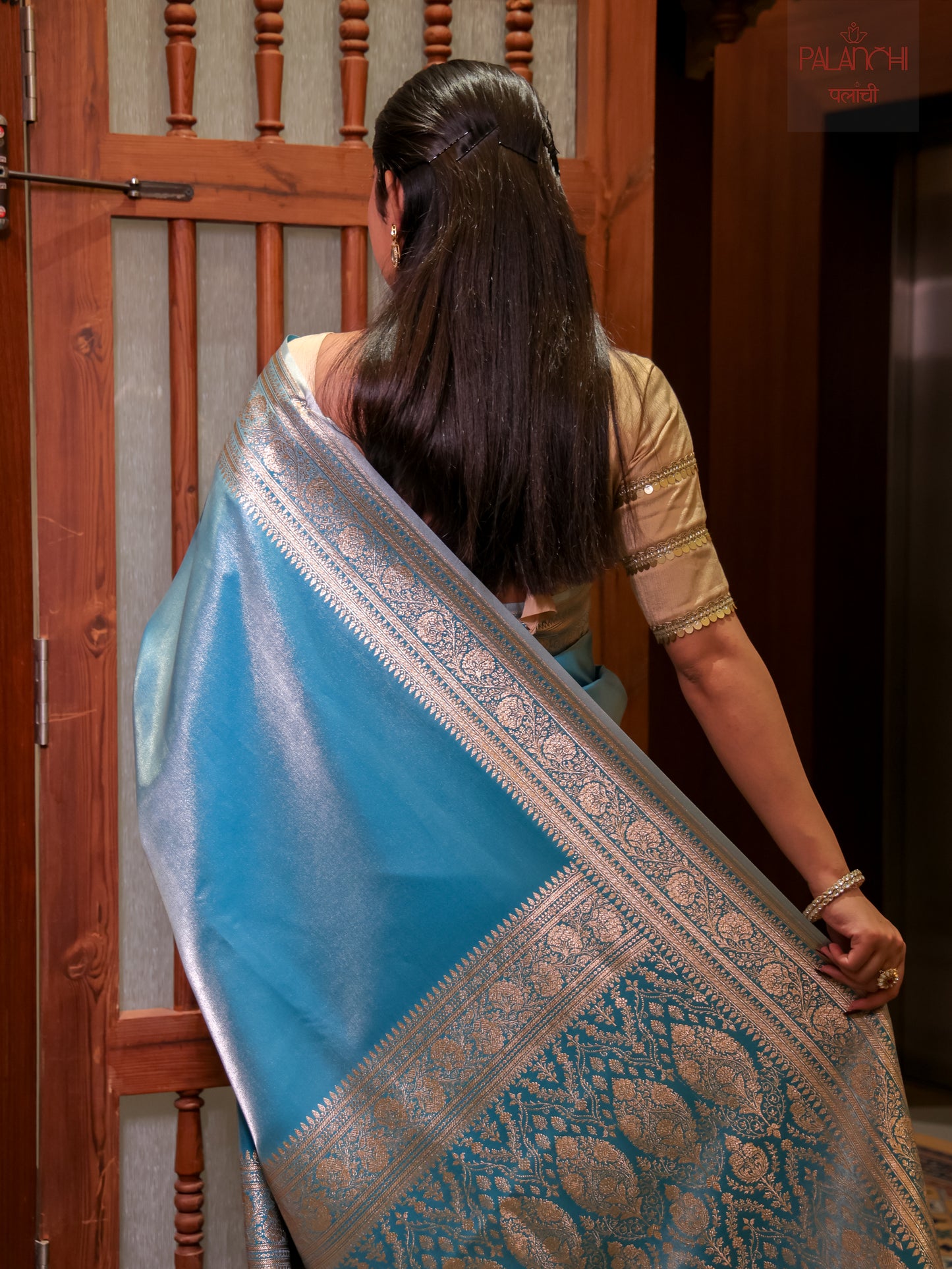 Ice Blue Zari Woven Banarasi Handloom Katan Silk Saree
