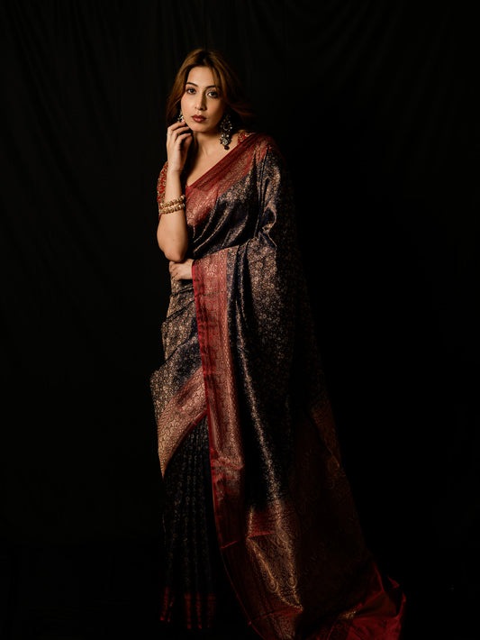 Satin Dohri Tanchoi Saree with Resham Work