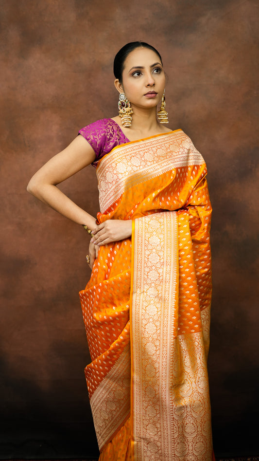 Satin Silk Small Buti Saree with Zari Work