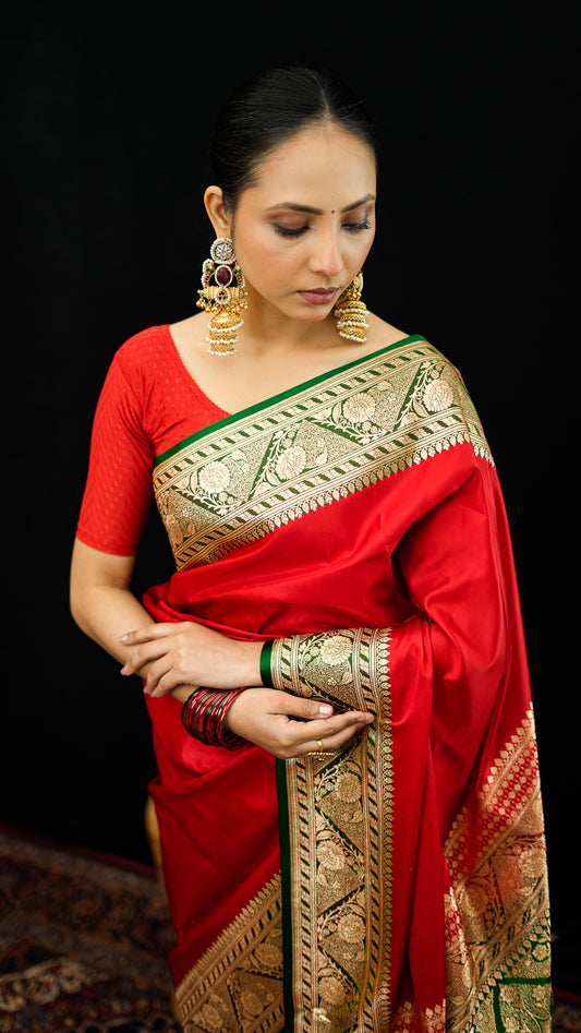 Satin Silk Saree with Zari Border