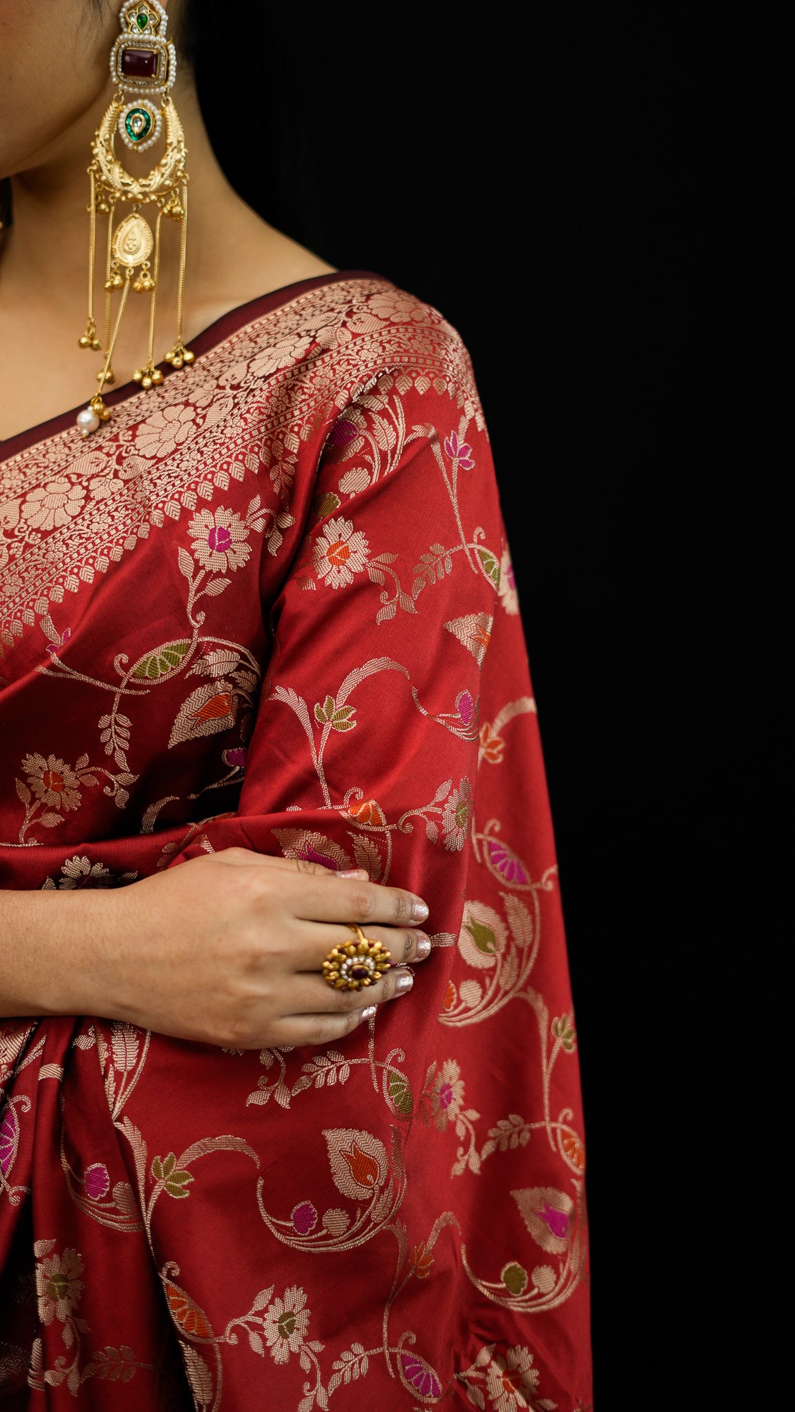 Art Katan Silk Jaal Saree with Meena Work