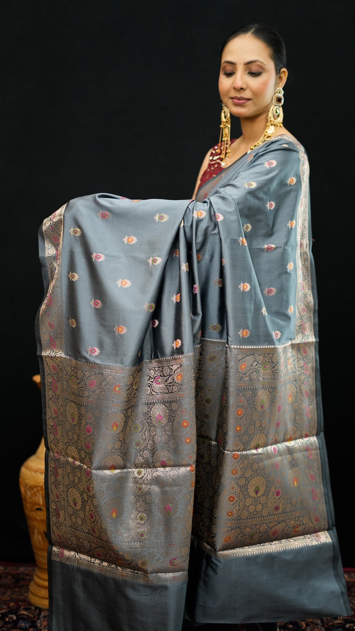Art Katan Silk Saree with Meena Buti Work