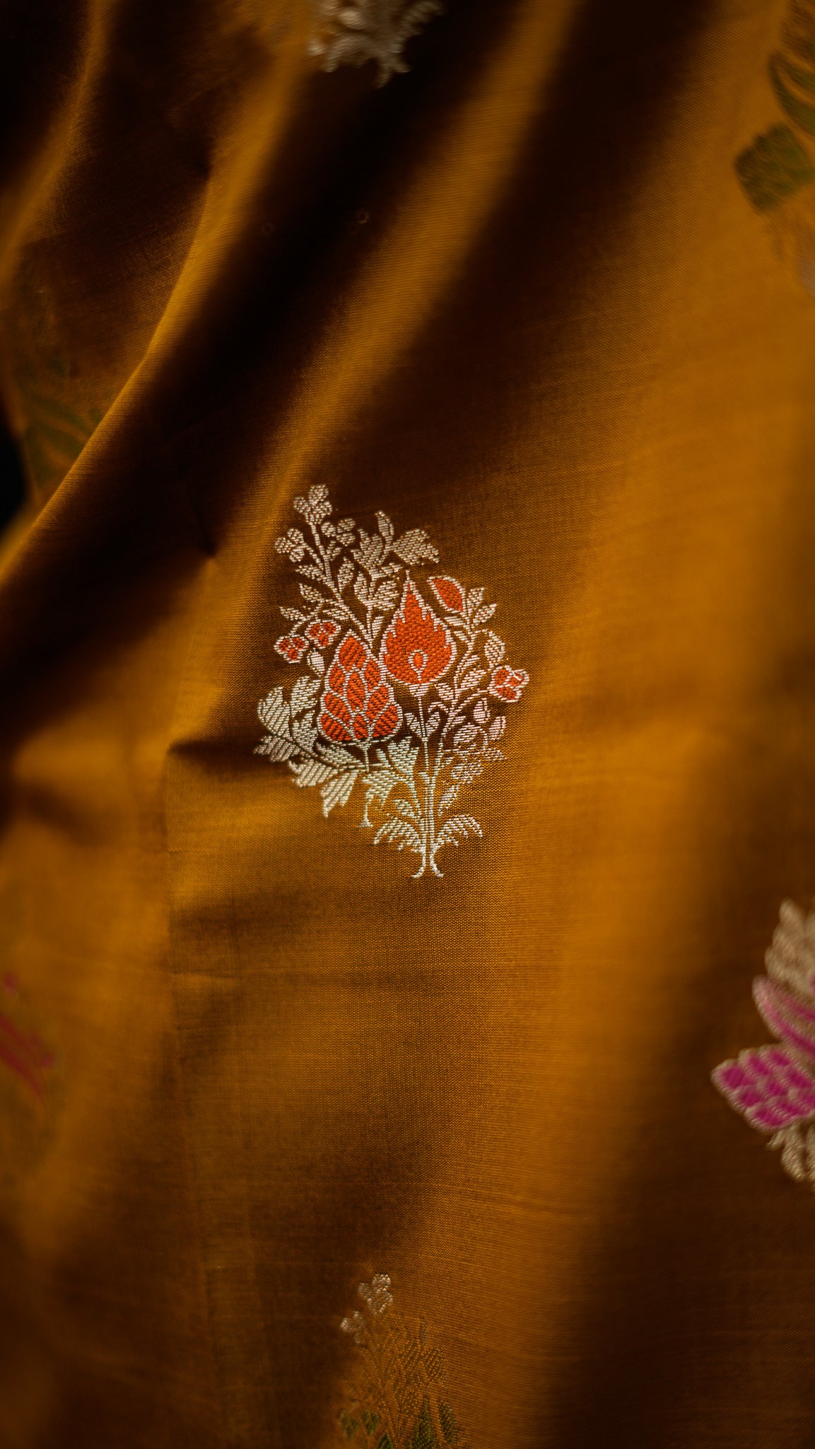 Art Katan Silk Saree with Large Buta & Meena Work