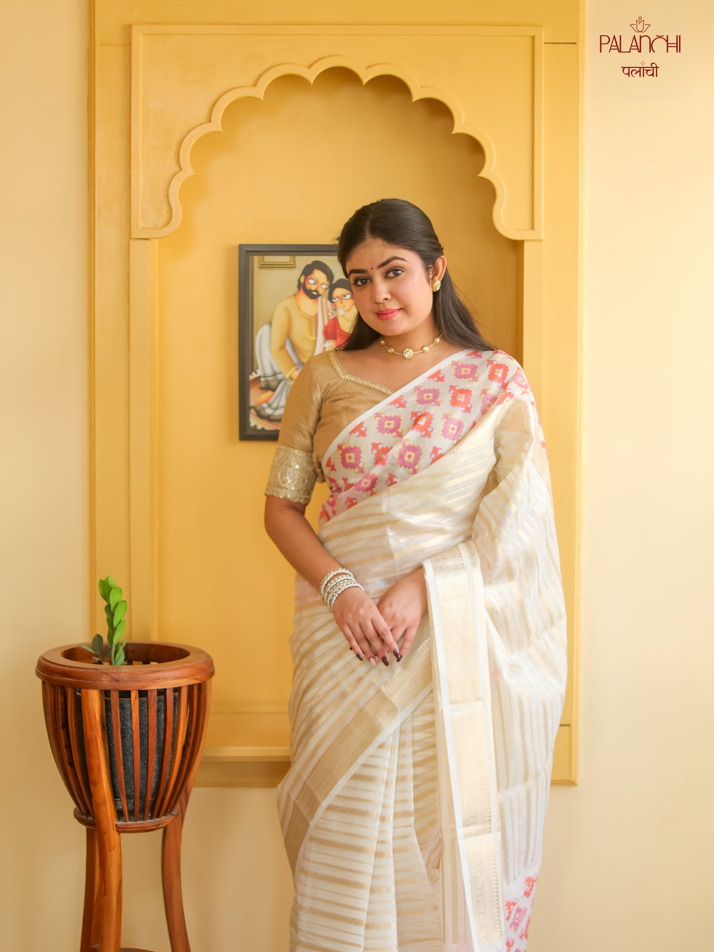 Handwoven Striped Kora Silk Saree