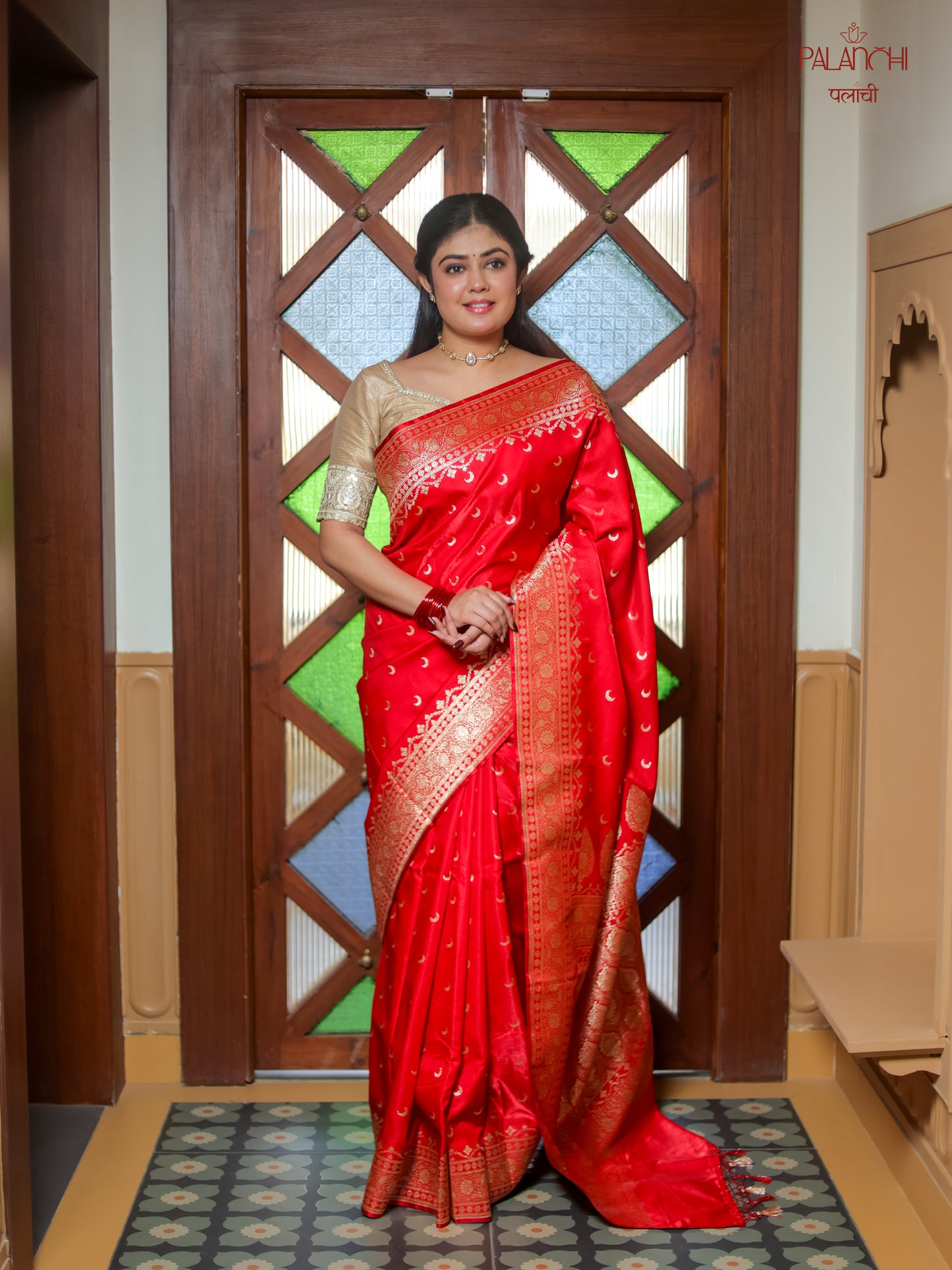 Vermilion Red Handwoven Banarasi Katan Silk Saree