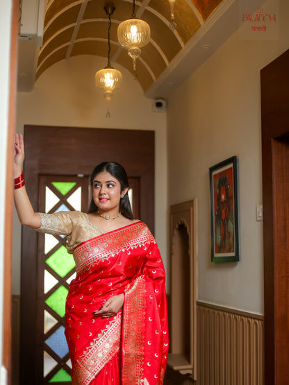Vermilion Red Handwoven Banarasi Katan Silk Saree