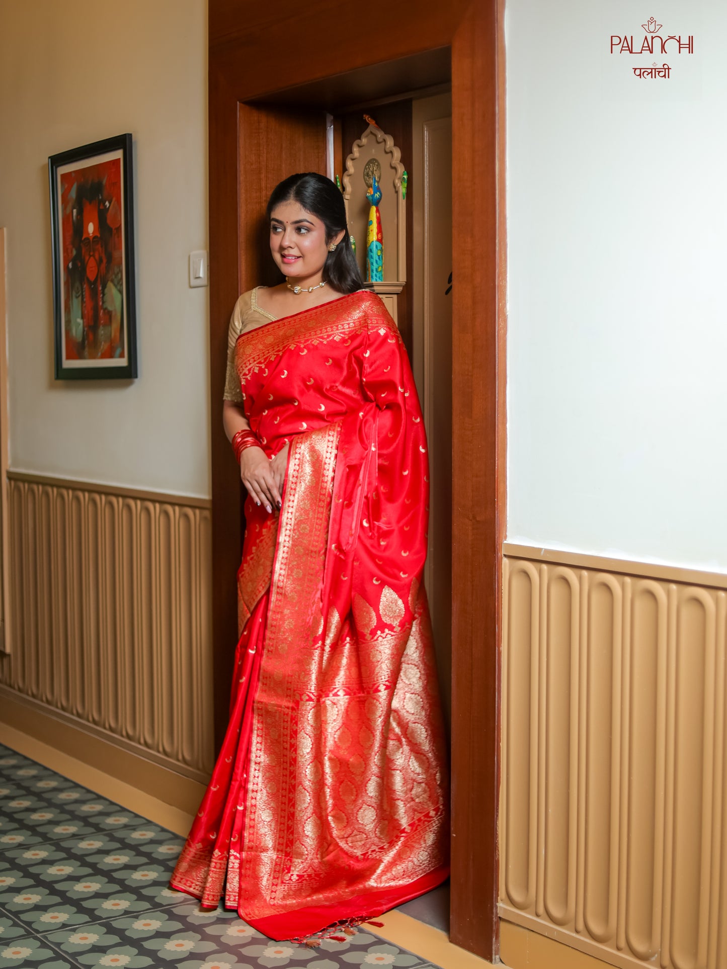 Vermilion Red Handwoven Banarasi Katan Silk Saree