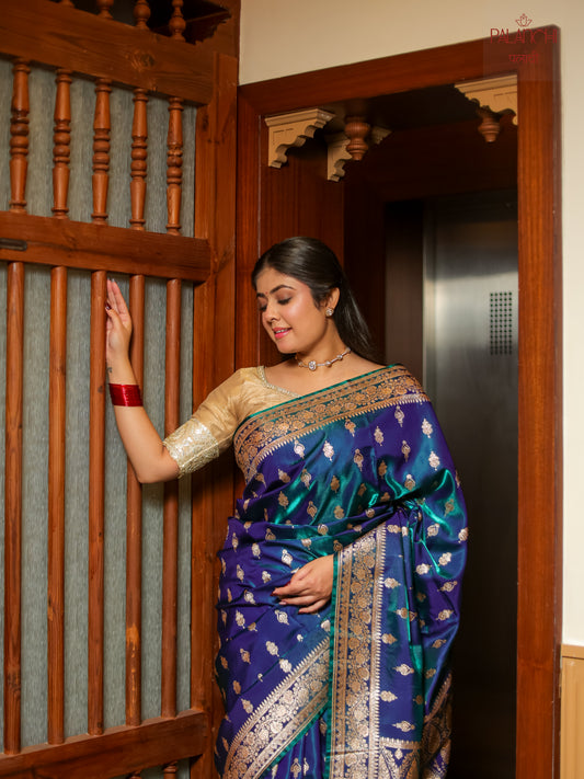 Royal Blue Zari Woven Banarasi Katan Silk Saree