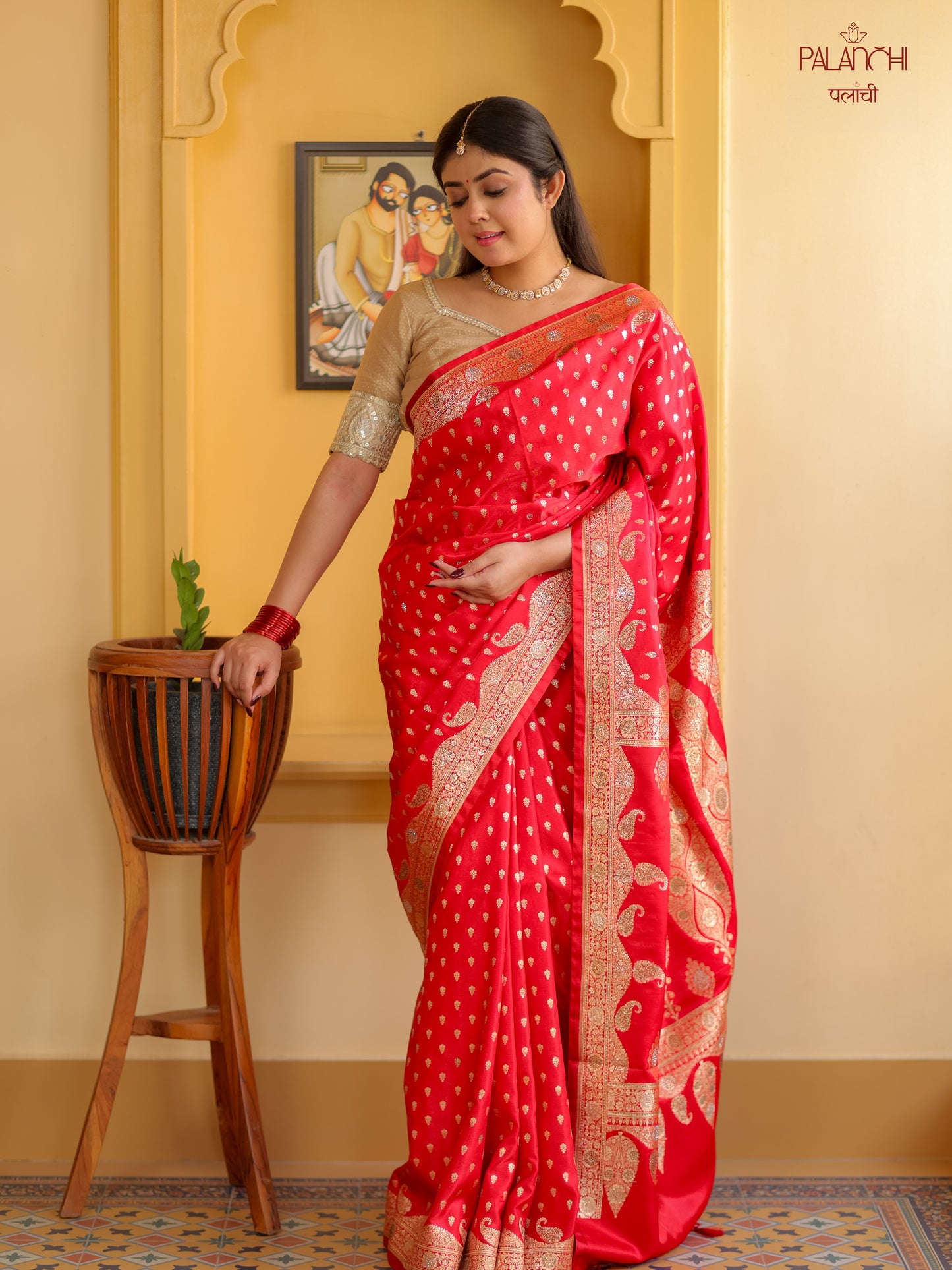 Crimson Red Zari Woven Handloom Banarasi Katan Silk Saree