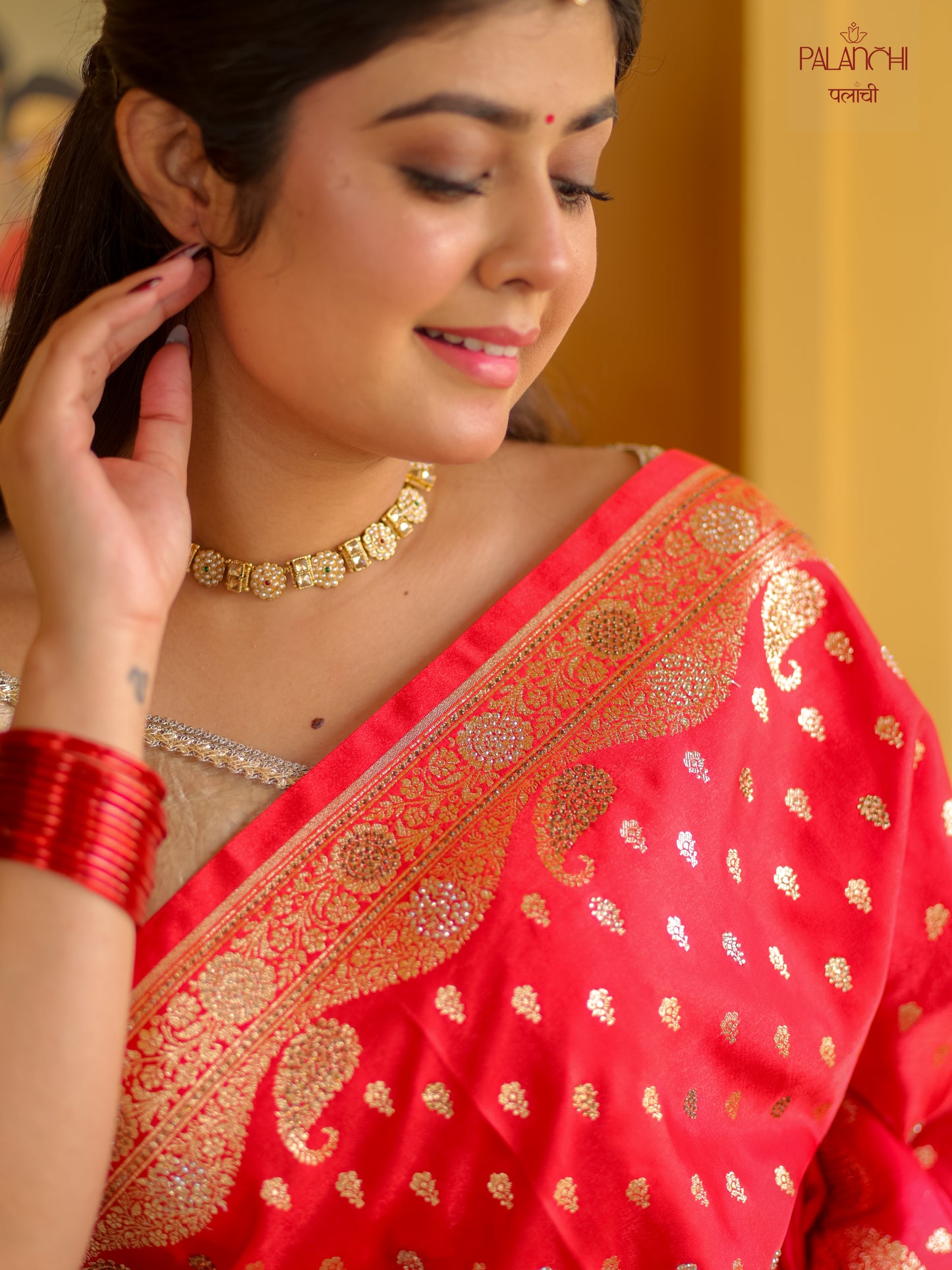 Crimson Red Zari Woven Handloom Banarasi Katan Silk Saree