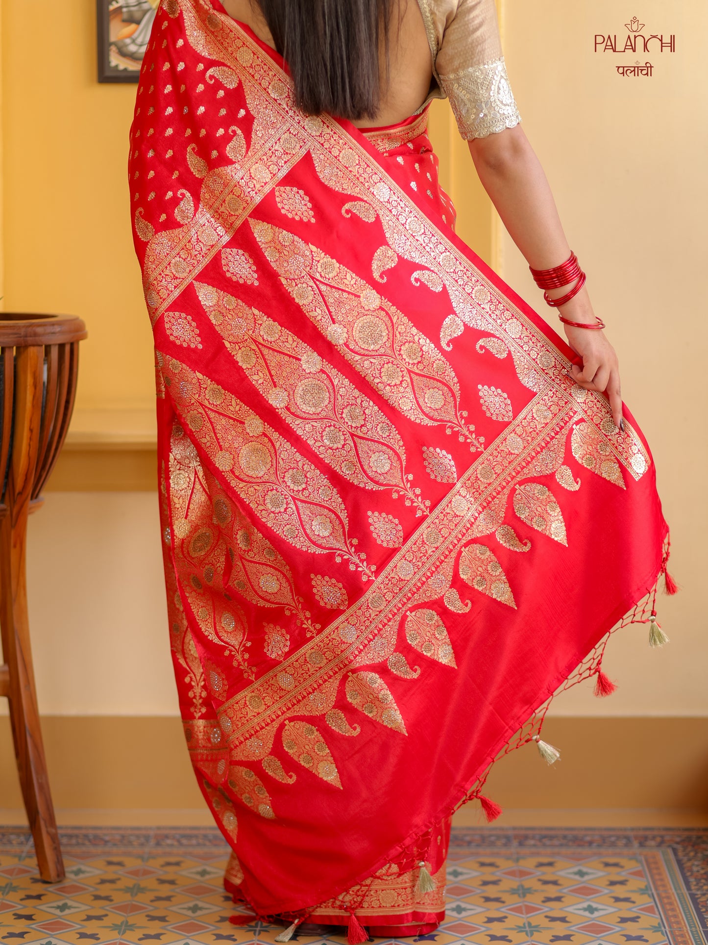 Crimson Red Zari Woven Handloom Banarasi Katan Silk Saree