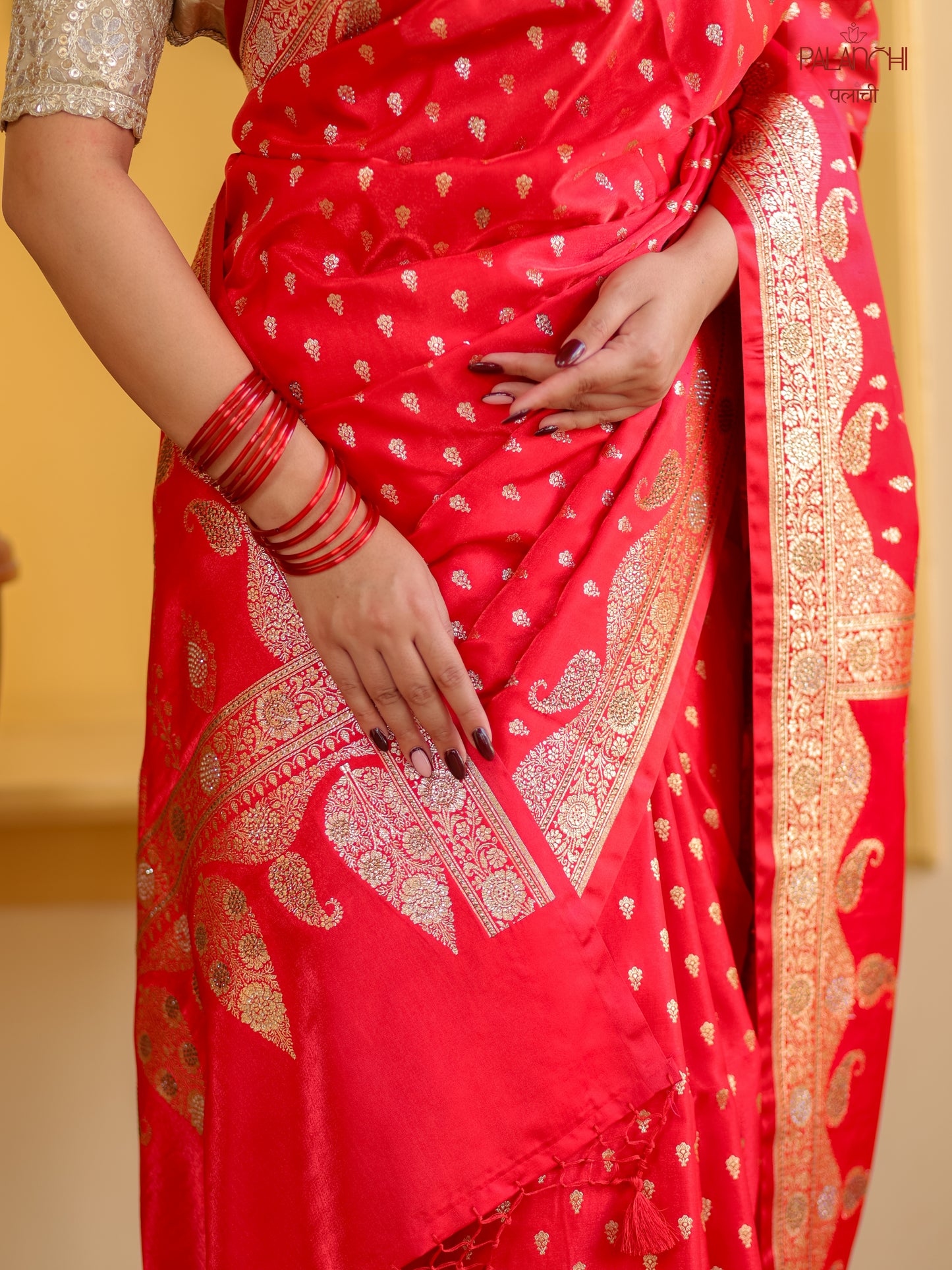Crimson Red Zari Woven Handloom Banarasi Katan Silk Saree
