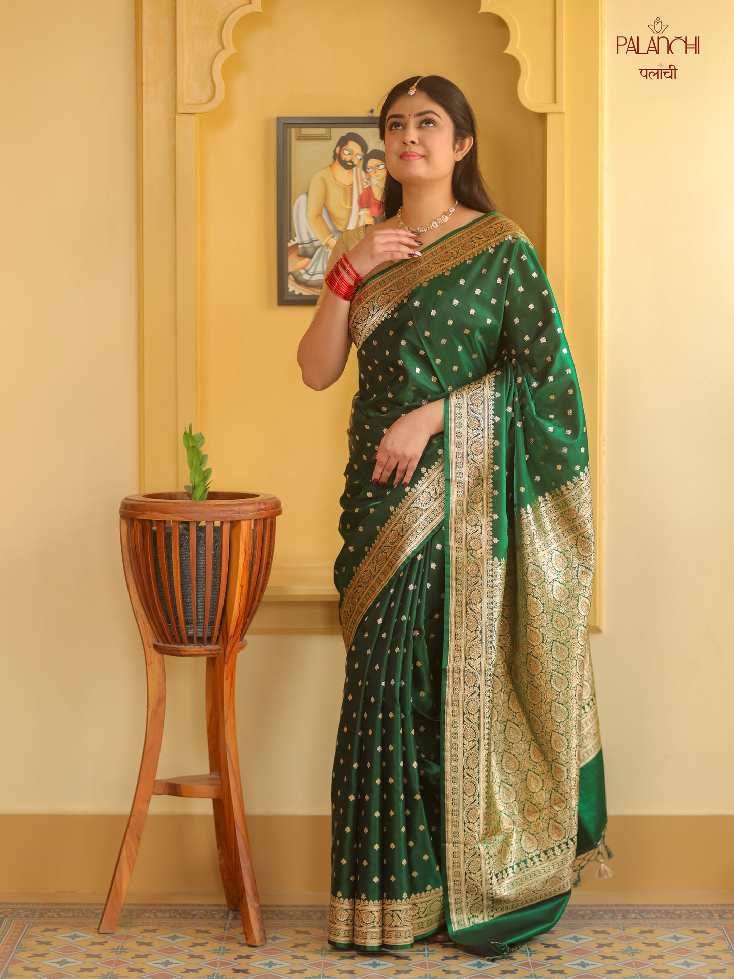 Emerald Green Zari Woven Handloom Banarasi Katan Silk Saree