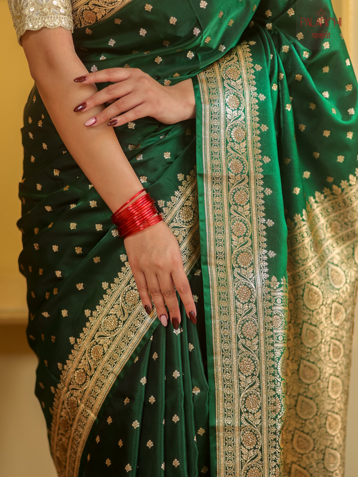 Emerald Green Zari Woven Handloom Banarasi Katan Silk Saree