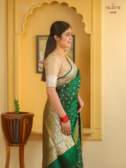 Emerald Green Zari Woven Handloom Banarasi Katan Silk Saree