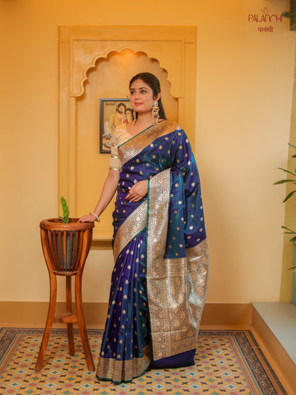 Sapphire Blue Zari Woven Banarasi Handloom Katan Silk Saree