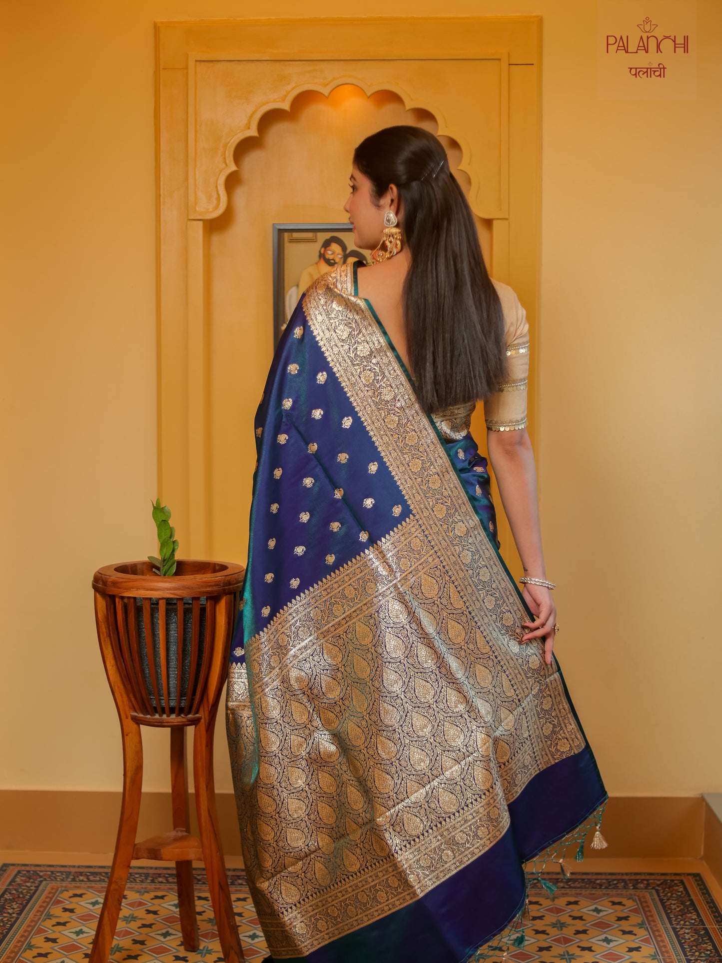 Sapphire Blue Zari Woven Banarasi Handloom Katan Silk Saree
