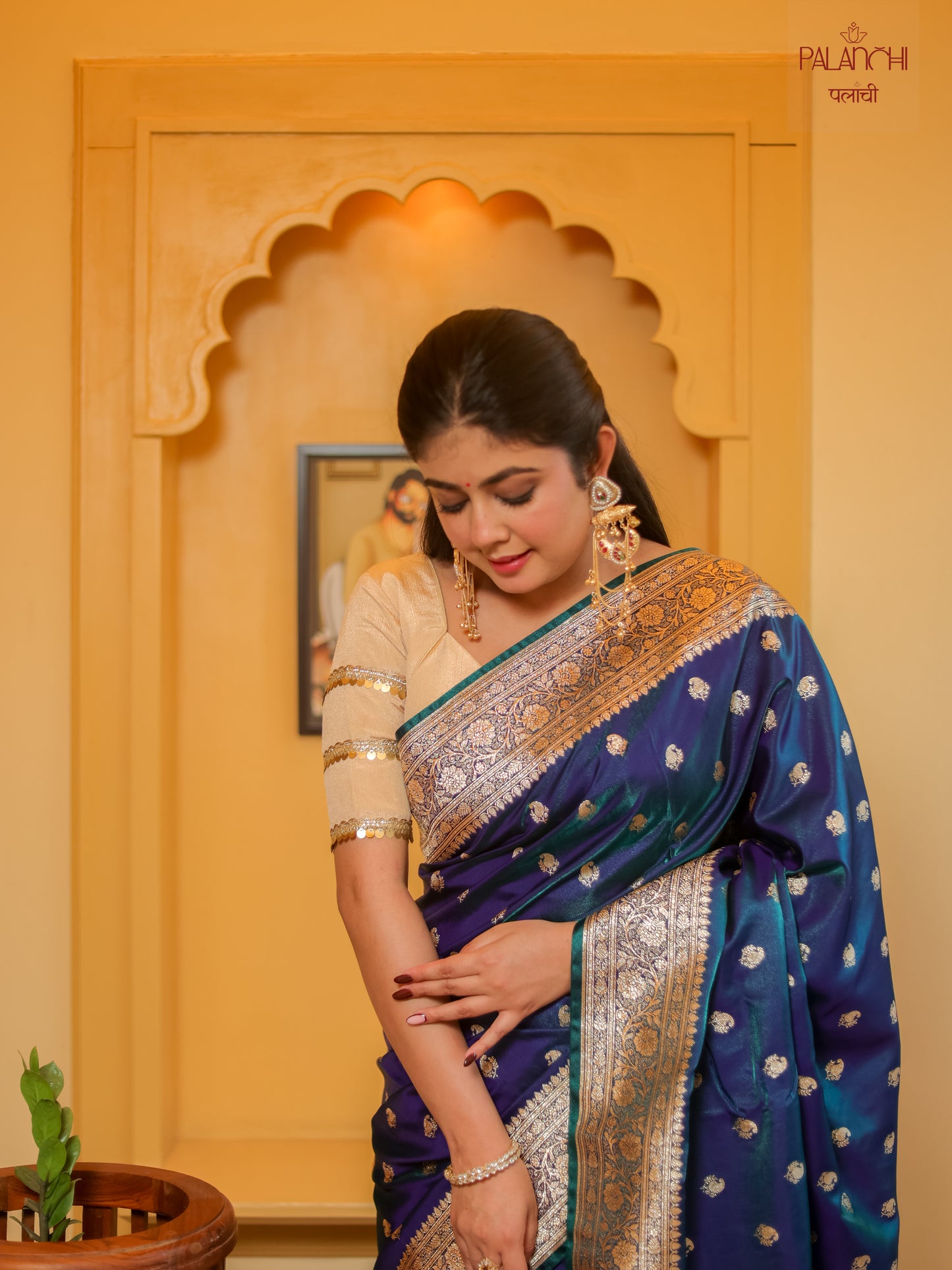 Sapphire Blue Zari Woven Banarasi Handloom Katan Silk Saree