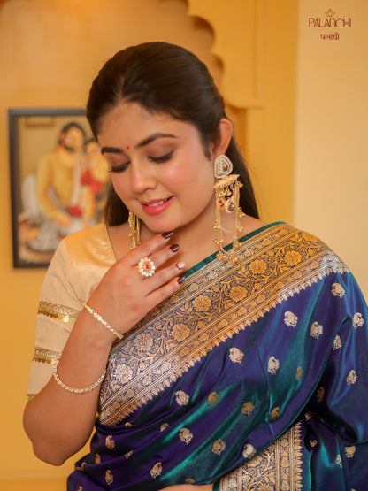 Sapphire Blue Zari Woven Banarasi Handloom Katan Silk Saree