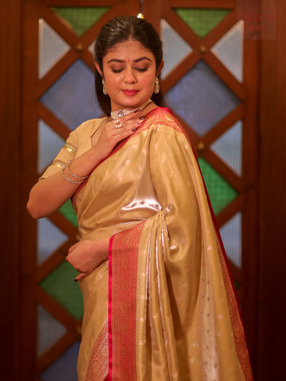 Champagne Gold Contrast Banarasi Handloom Katan Silk Saree