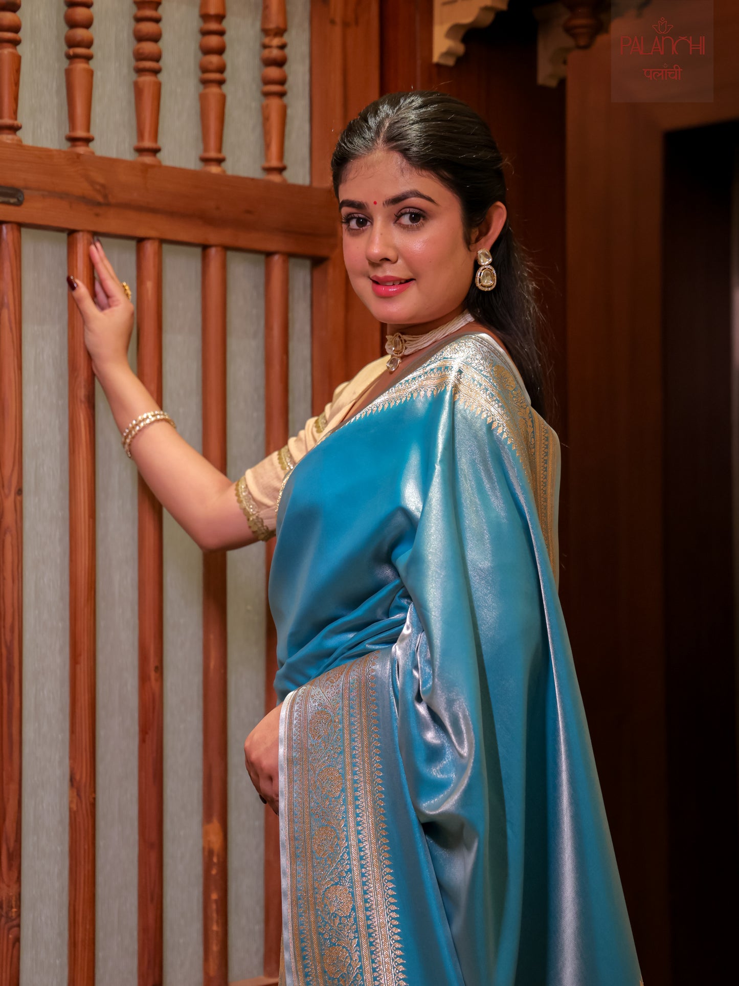Ice Blue Zari Woven Banarasi Handloom Katan Silk Saree