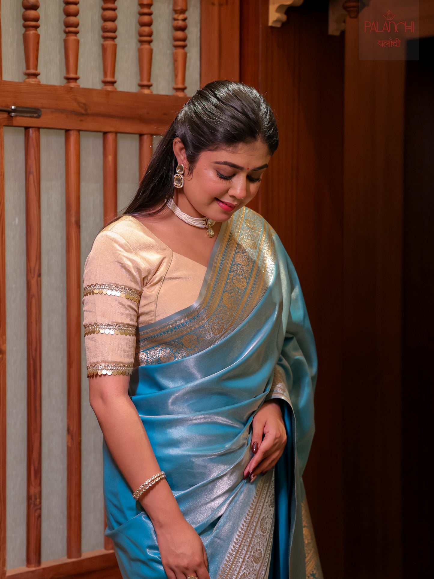 Ice Blue Zari Woven Banarasi Handloom Katan Silk Saree