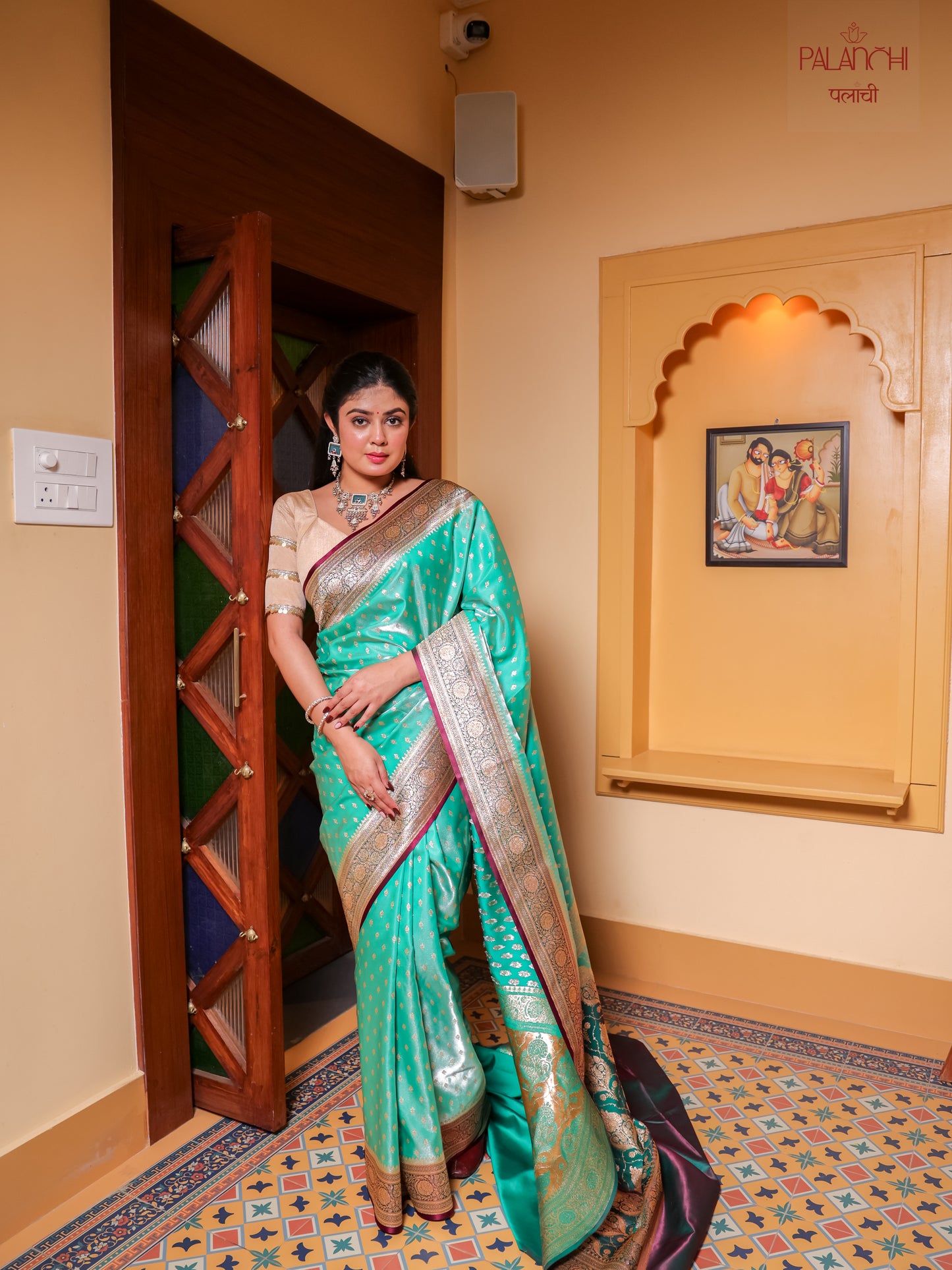 Aqua Mint Zari Woven Banarasi Handloom Katan Silk Saree