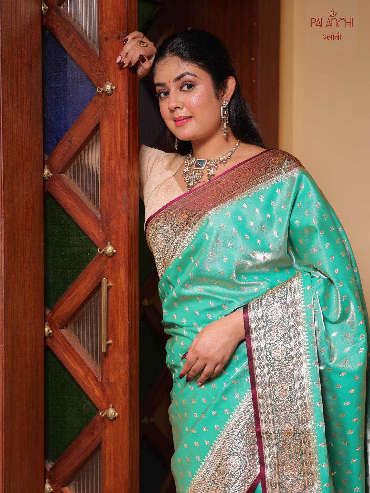 Aqua Mint Zari Woven Banarasi Handloom Katan Silk Saree
