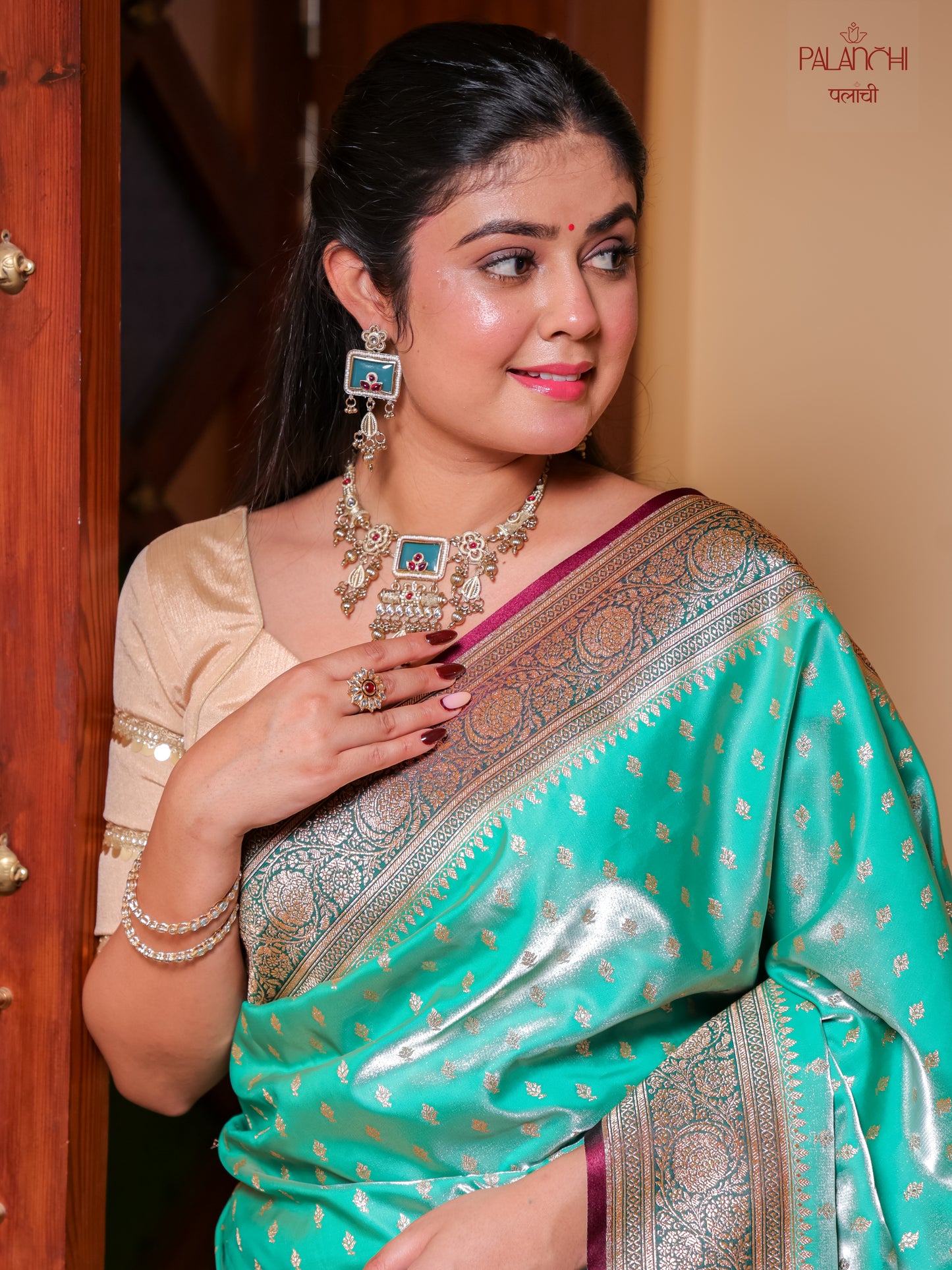 Aqua Mint Zari Woven Banarasi Handloom Katan Silk Saree