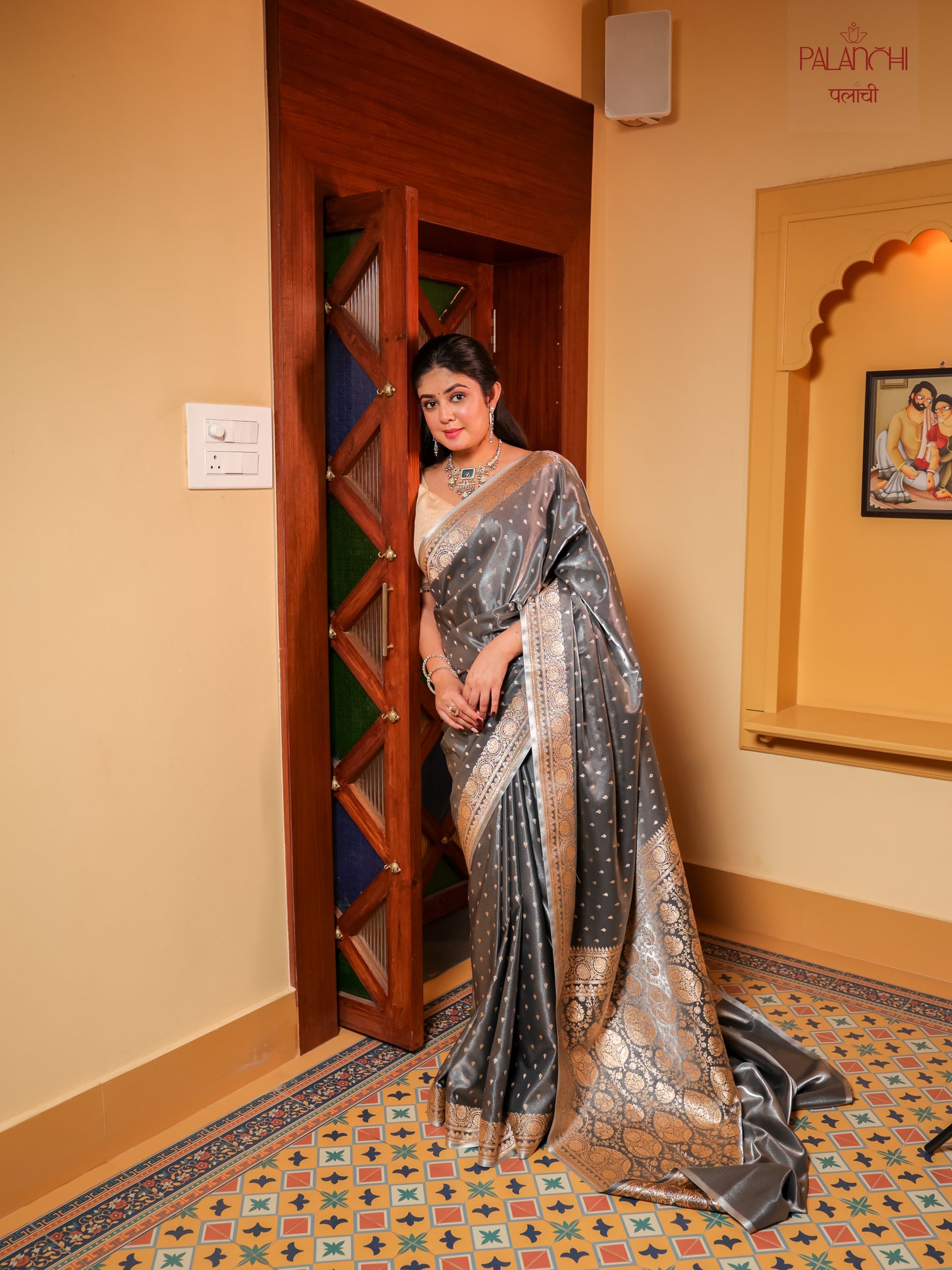 Steel Grey Zari Woven Banarasi Handloom Katan Silk Saree