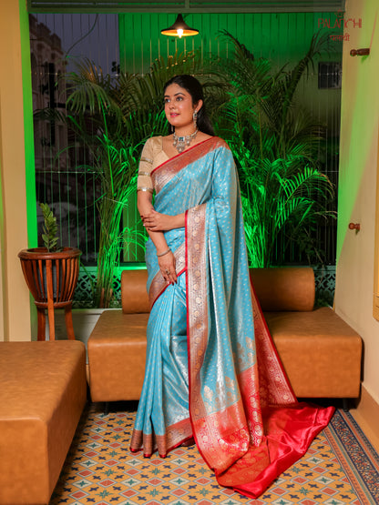 Powder Blue Contrast Banarasi Handloom Katan Silk Saree