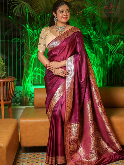 Wine Berry Zari Woven Banarasi Handloom Katan Silk Saree