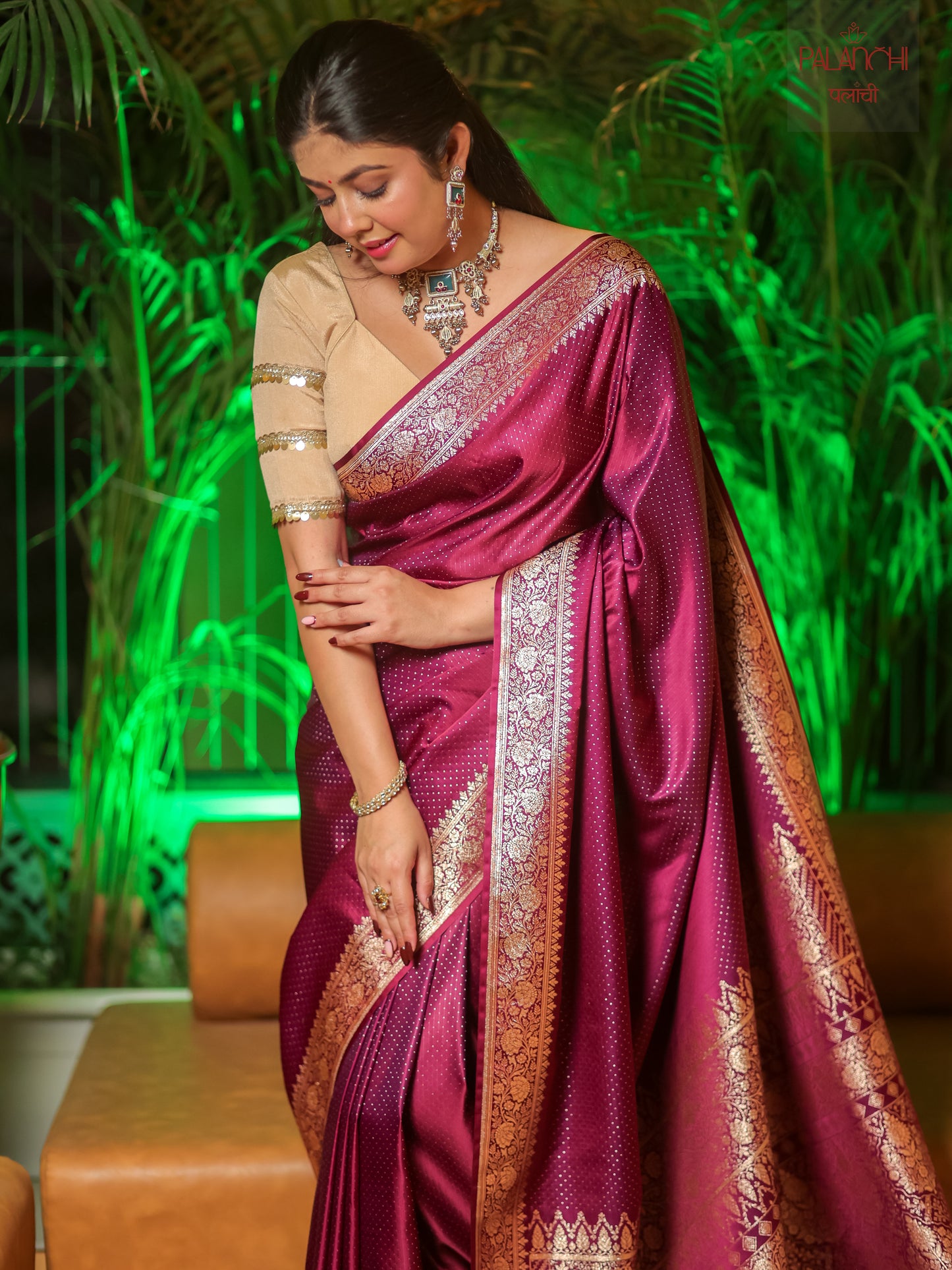 Wine Berry Zari Woven Banarasi Handloom Katan Silk Saree