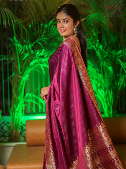 Wine Berry Zari Woven Banarasi Handloom Katan Silk Saree