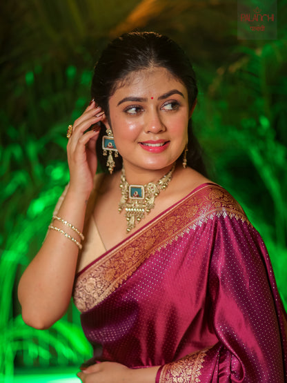 Wine Berry Zari Woven Banarasi Handloom Katan Silk Saree