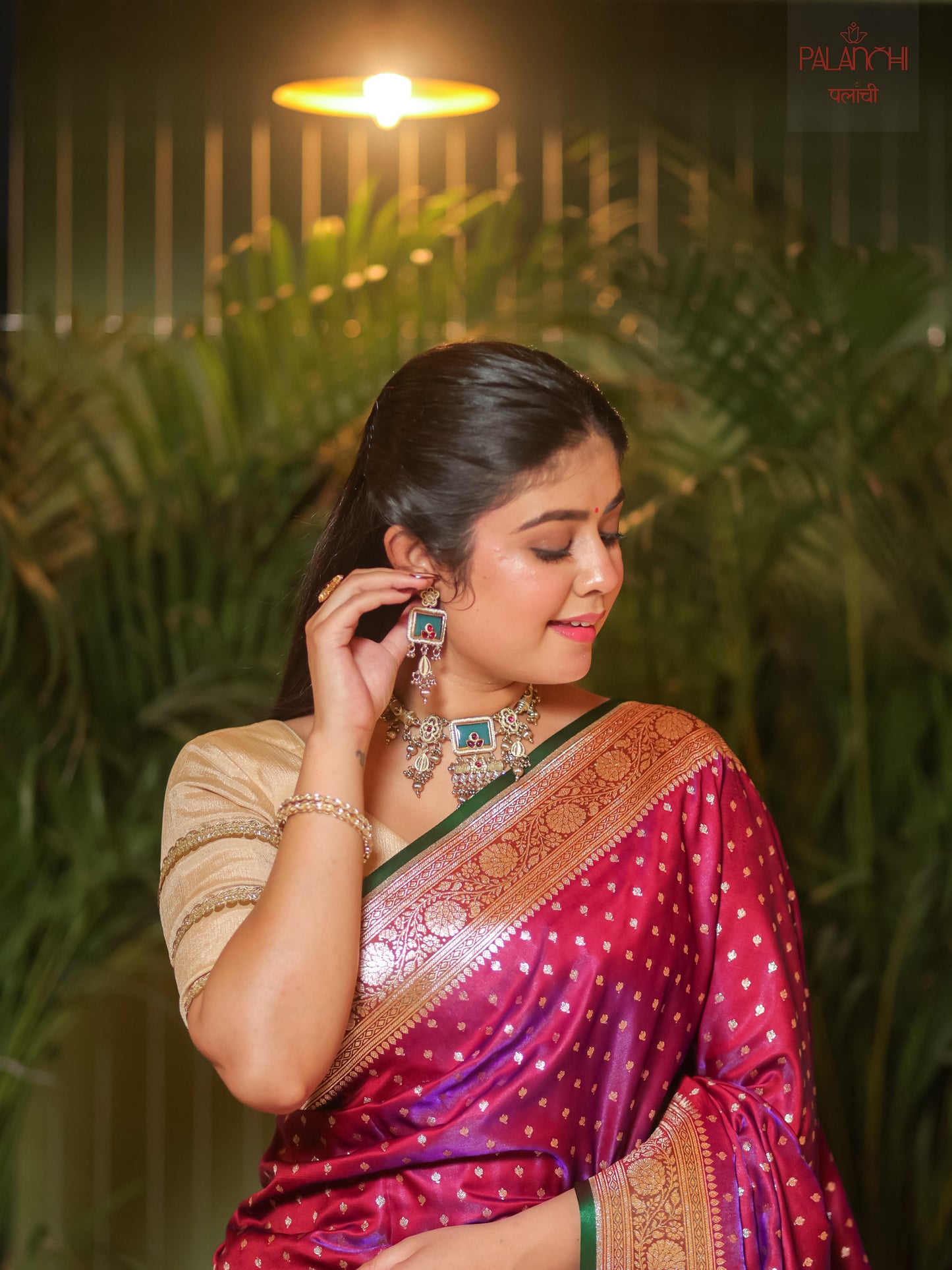Magenta Purple Contrast Handwoven Banarasi Katan Silk Saree