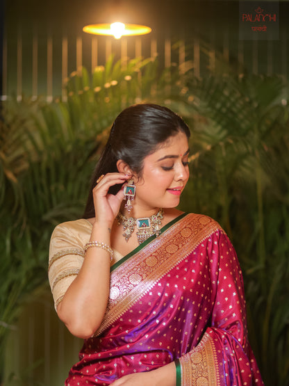 Magenta Purple Contrast Handwoven Banarasi Katan Silk Saree