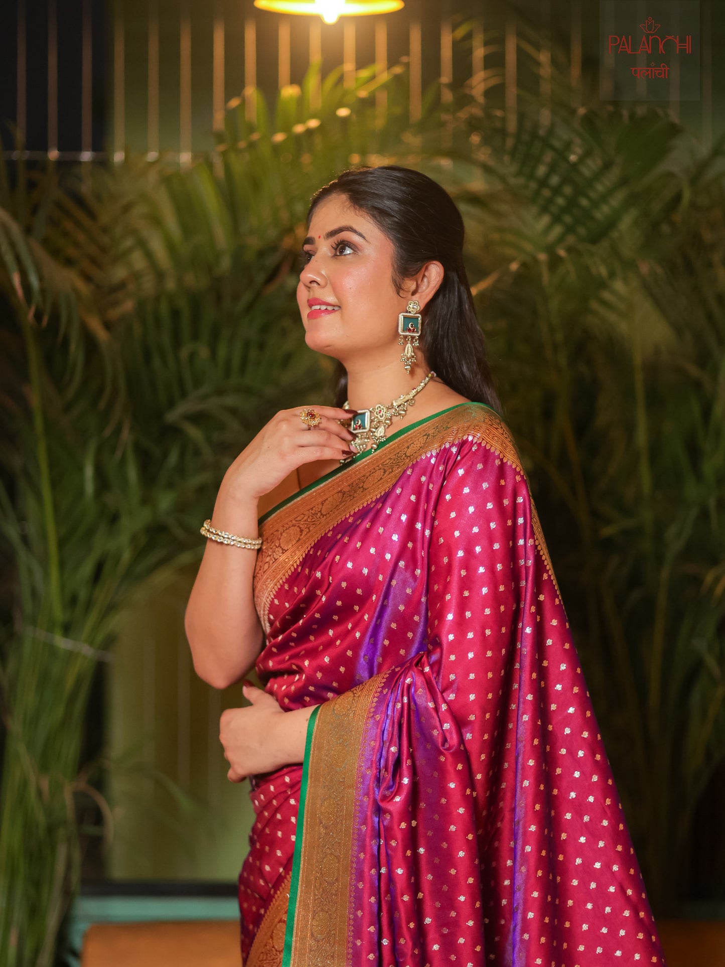 Magenta Purple Contrast Handwoven Banarasi Katan Silk Saree