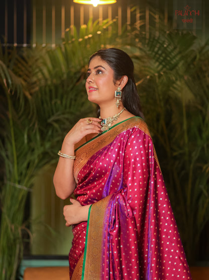 Magenta Purple Contrast Handwoven Banarasi Katan Silk Saree