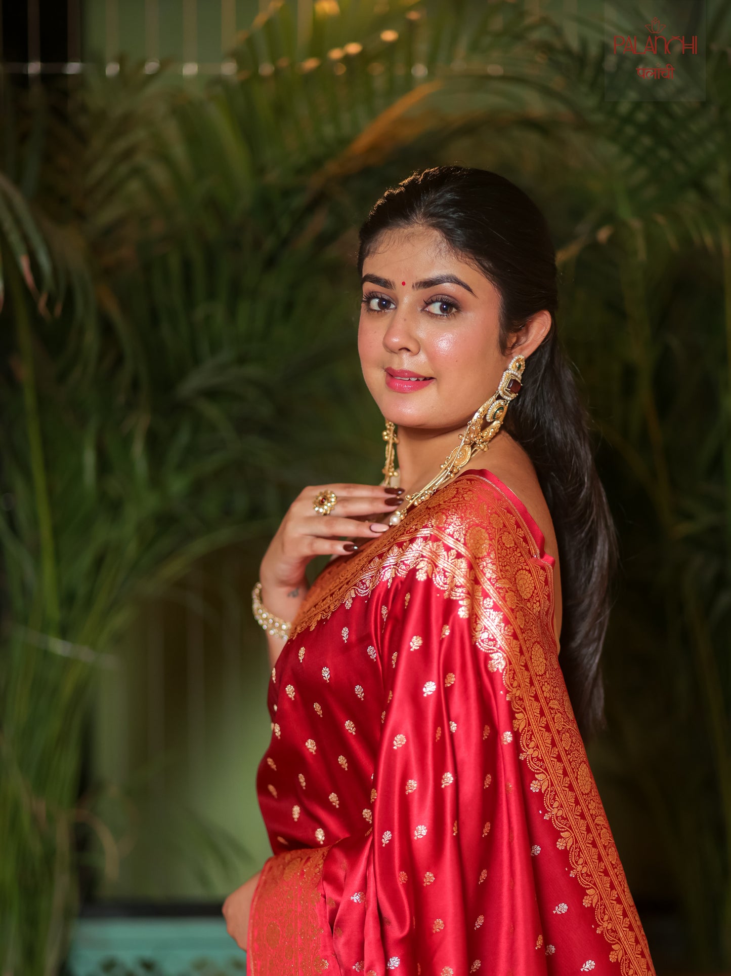 Ruby Red Zari Buti Banarasi Handloom Katan Silk Saree