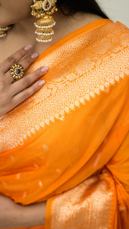 Semi Chiffon Zari Work Saree