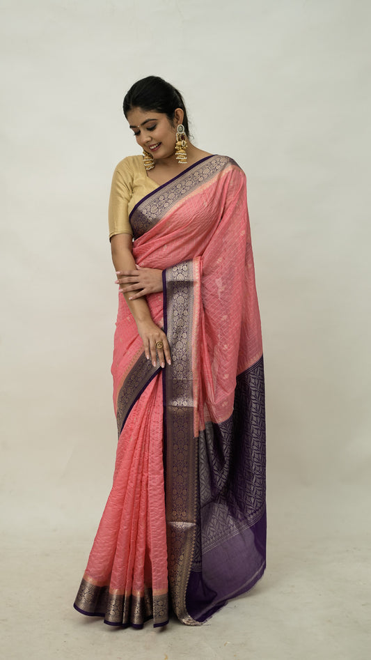 Banarasi Chiniya Silk Contrast Border Saree