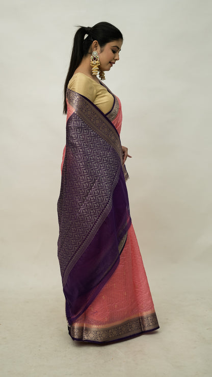 Banarasi Chiniya Silk Contrast Border Saree