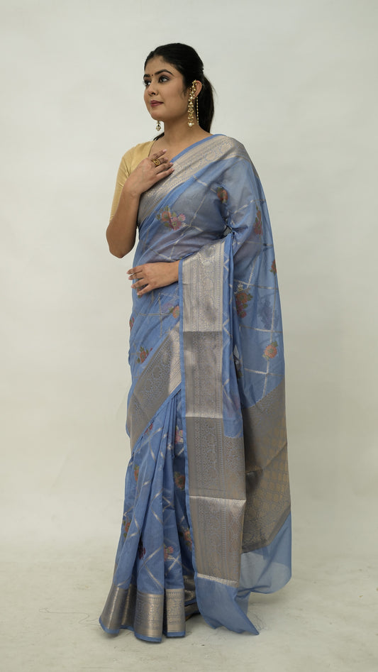 Semi Georgette Buta Checks Saree