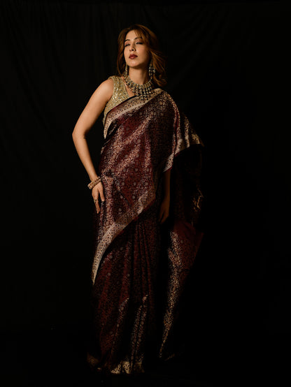 Satin Silk Pure Resham Tehri Buti Saree