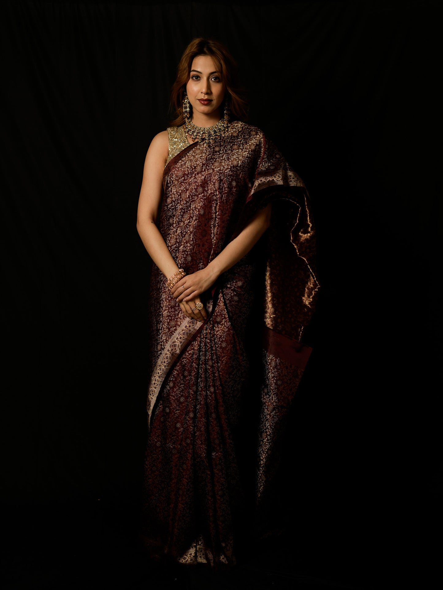 Satin Silk Pure Resham Tehri Buti Saree