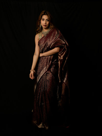 Satin Silk Pure Resham Tehri Buti Saree