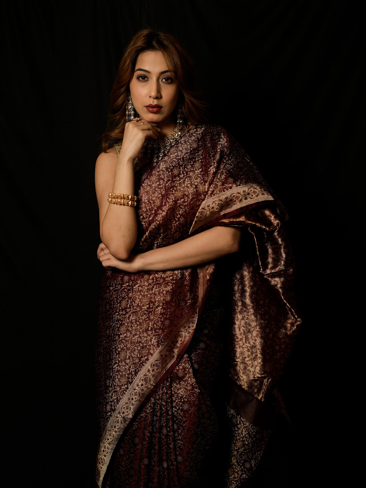 Satin Silk Pure Resham Tehri Buti Saree