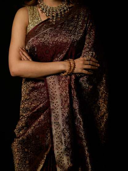 Satin Silk Pure Resham Tehri Buti Saree